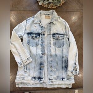 Free People, Oversized Distressed Denim Jacket. Size small. Worn once.